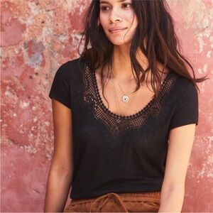 Sezane Loly Crochet Linen T Shirt XS